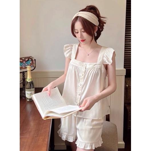 Đồ Ngủ Lụa Latin Cao Cấp, Bộ Ngủ Tay Cánh Tiên Tiểu Thư Dễ Thương, Đồ Bộ Mặc Nhà Hai Dây