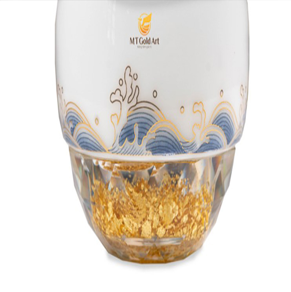 Bộ bình ly pha lê sứ đúc vàng GP03 MT Gold Art- Hàng chính hãng, trang trí nhà cửa, quà tặng dành cho sếp, đối tác, khách hàng