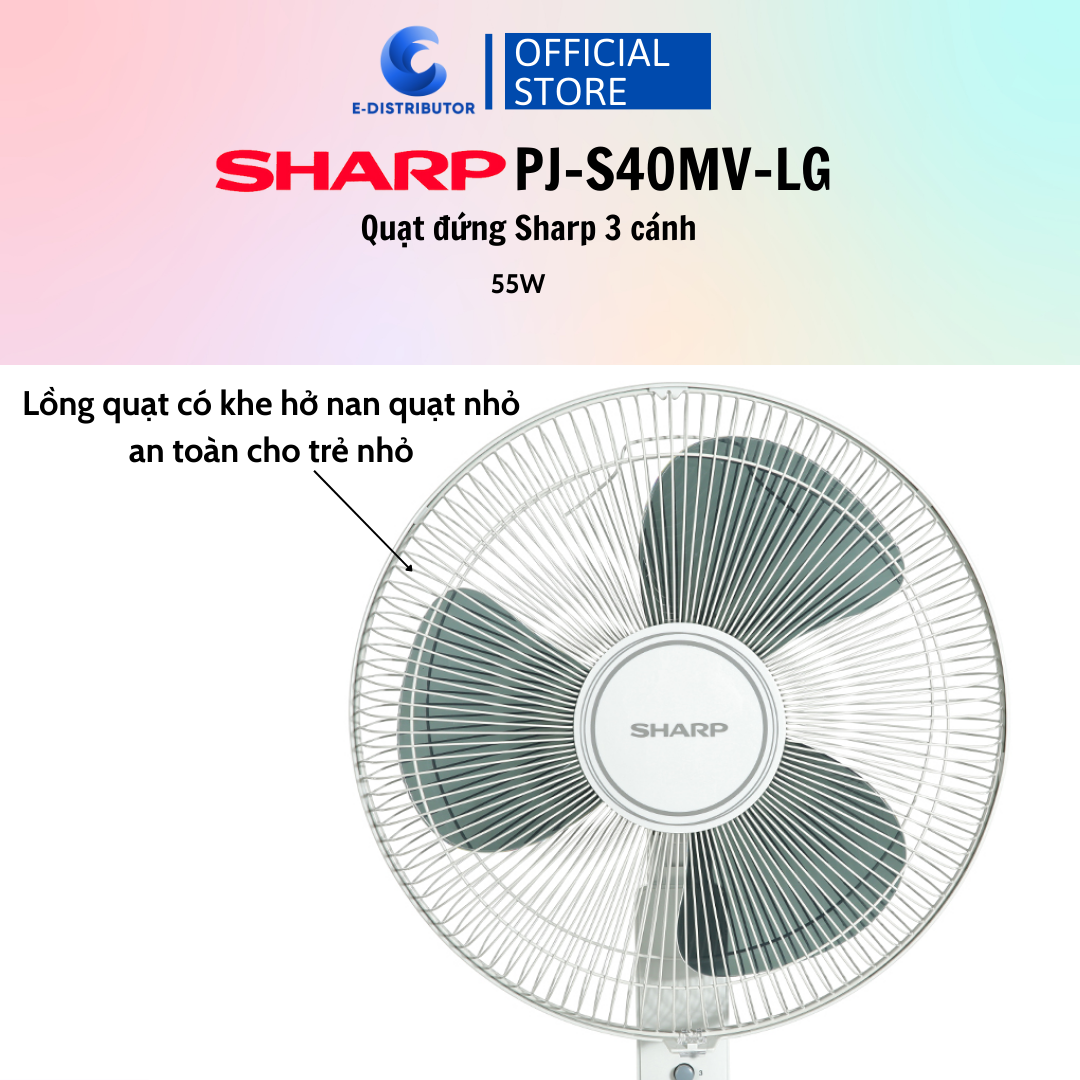 Quạt Đứng Sharp PJ-S40MV-LG Động Cơ Bạc Thau Sản Xuất Việt Nam Công Suất 55W - Hàng chính hãng -  Bảo Hành 12 tháng