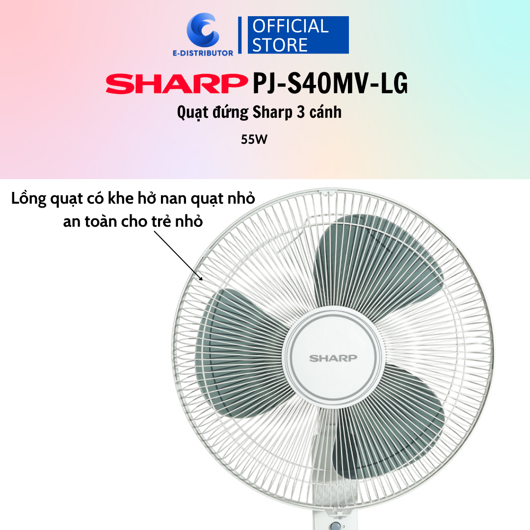 Quạt Đứng Sharp PJ-S40MV-LG Động Cơ Bạc Thau Sản Xuất Việt Nam Công Suất 55W - Hàng chính hãng - Bảo Hành 12 tháng