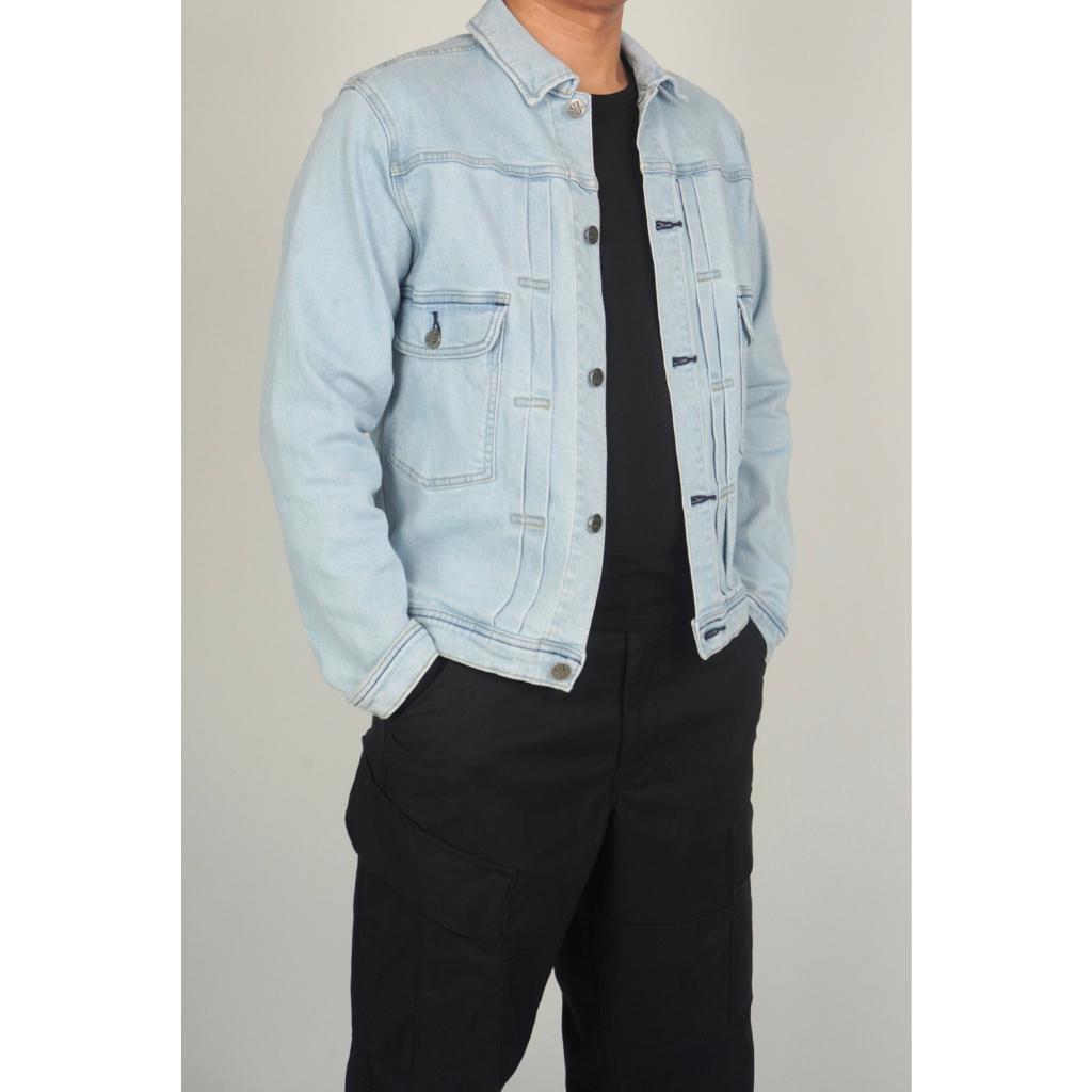 Áo Khoác jean denim, Áo Khoác bò Basic Xếp Ly JK3_ Unisex màu xanh và đen trơn basic dáng suông phong cách | Samma Jeans