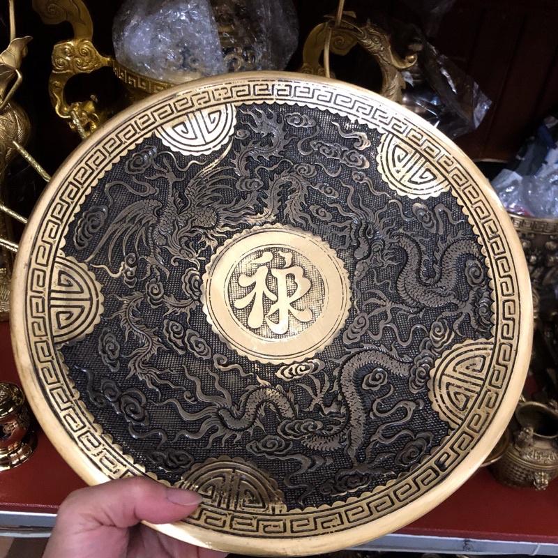 Mâm bồng mâm bày ngũ quả bằng đồng chữ Lộc và phúc 30cm