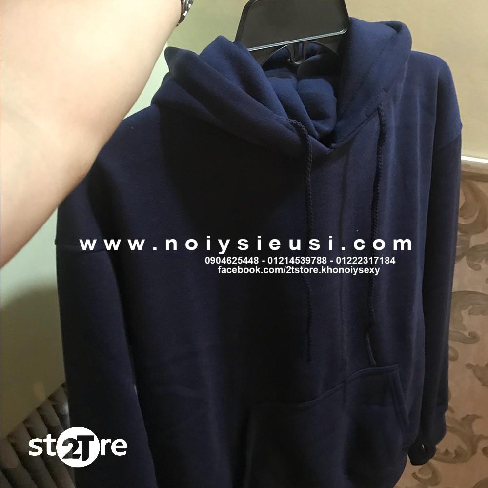 Áo hoodie unisex 2T Store H02 màu xanh dương đen - Áo khoác nỉ bông chui đầu nón 2 lớp dày dặn đẹp chất lượng