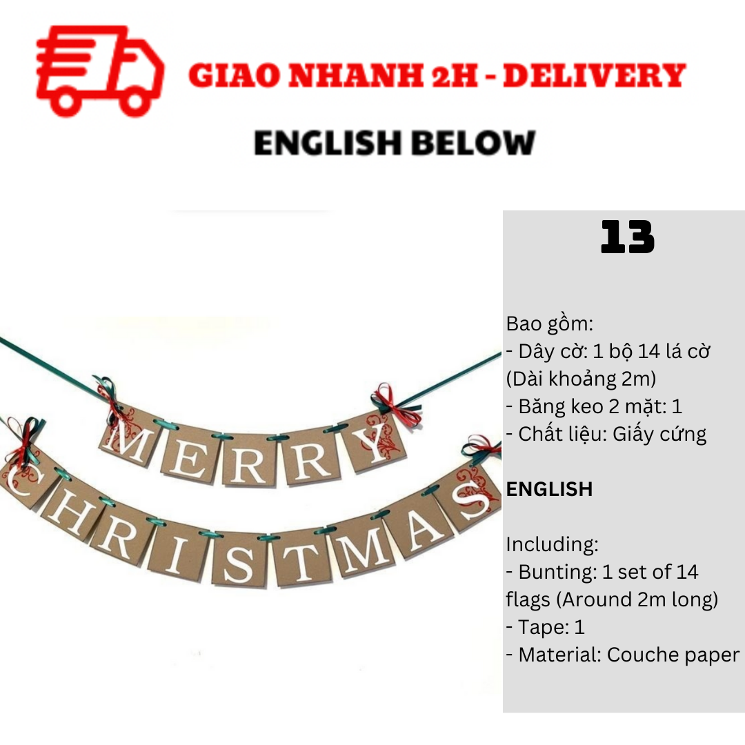 Bộ Dây Cờ Noel Trang Trí Tiệc Nhiều Mẫu - Merry Christmas Bunting DCXM10