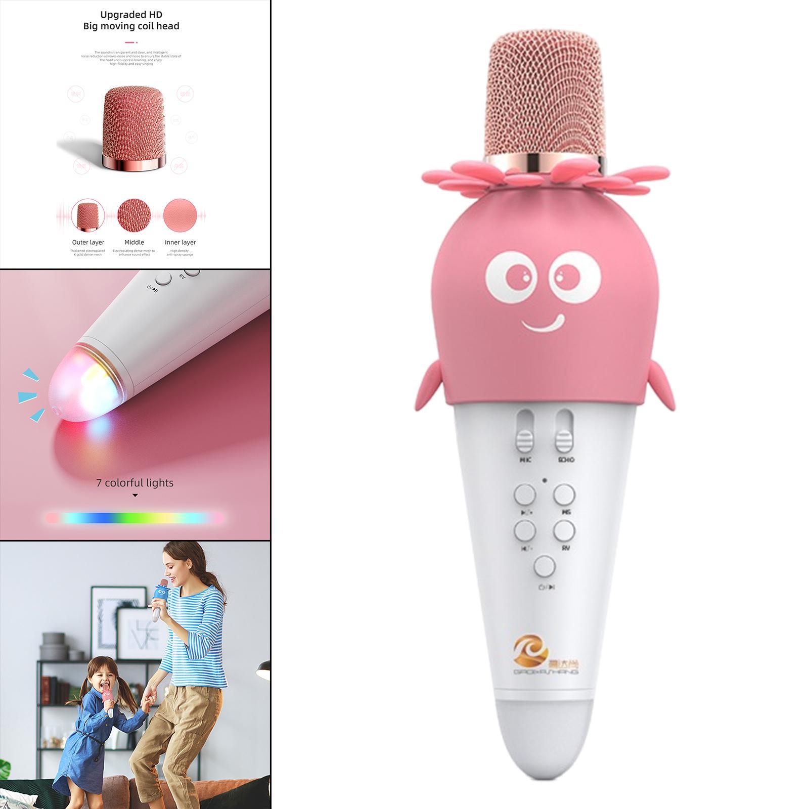 Wireless Bluetooth Microphone Speaker Bluetooth Mic for Party Home Ktv Pink