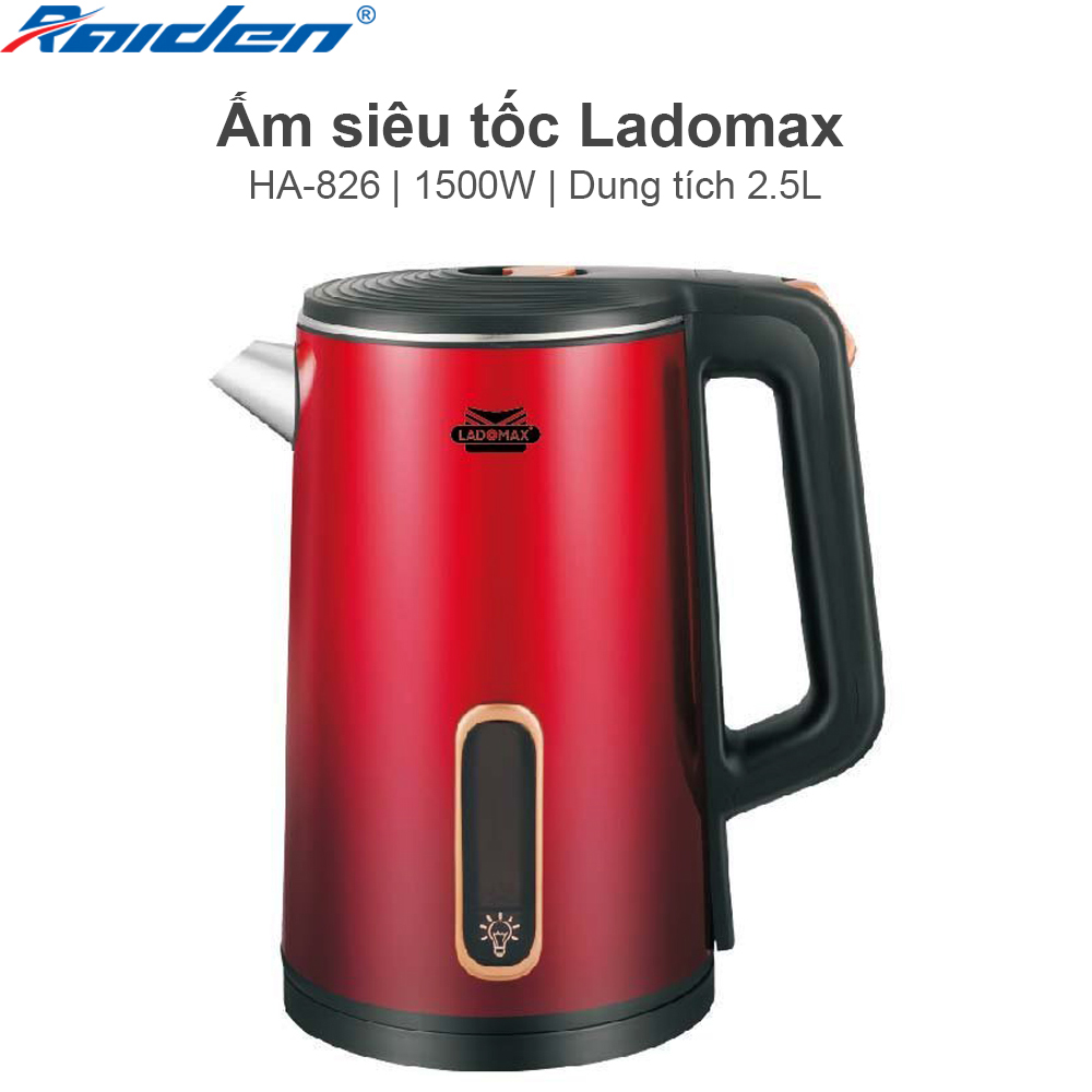 Ấm siêu tốc 2.5L Ladomax HA-826 thiết kế 2 lớp, lòng ấm bằng inox 304 không gỉ, tự ngắt khi đun cạn nước - Hàng chính hãng
