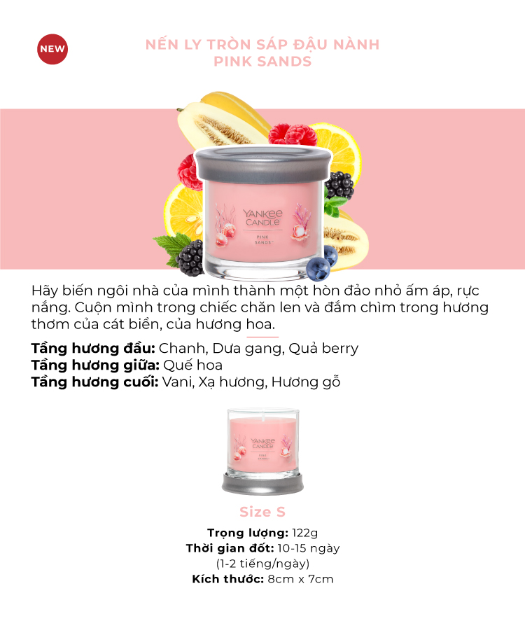 Nến ly tròn sáp đậu nành Yankee Candle size L (567g) - Pink Sands