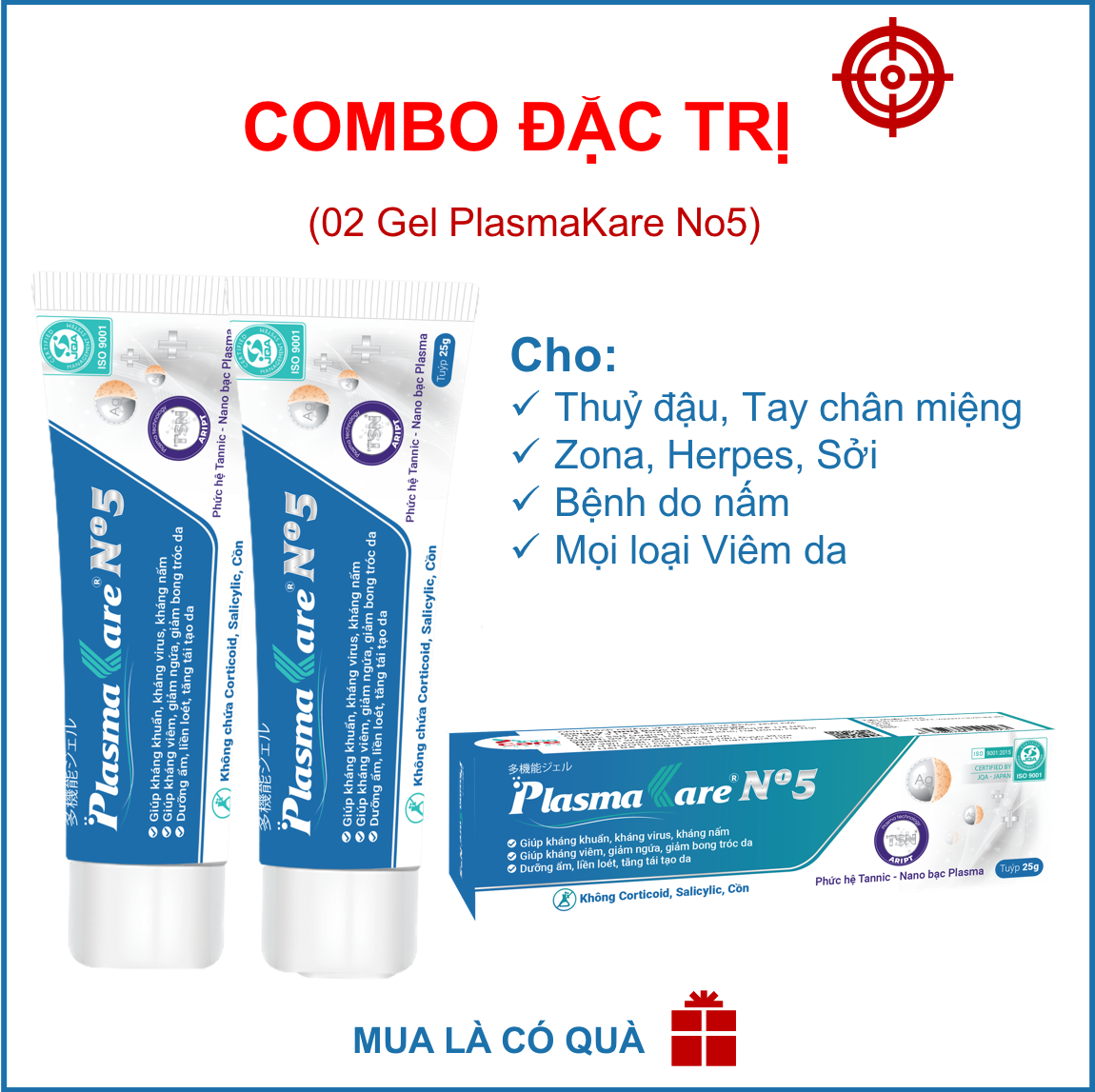 Combo 02 Gel PlasmaKare No5 chuyên kiến ba khoang, thuỷ đậu, tay chân miệng, zona, bỏng do mọi nguyên nhân, an toàn cho trẻ sơ sinh, dùng cho vết thương hở