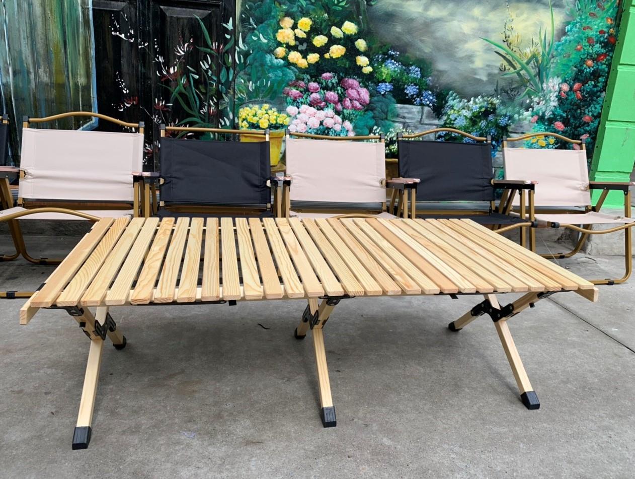 Bàn cuộn vân gỗ xếp gọn 1m2 cắm trại du lịch phượt câu cá