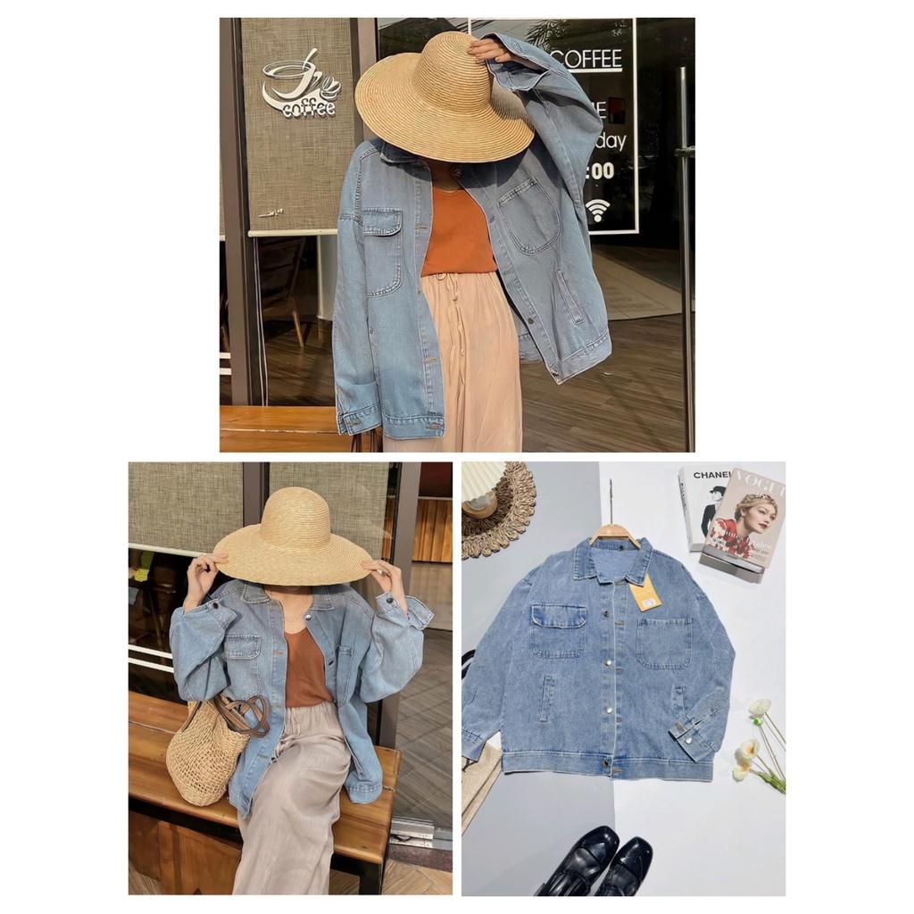 Áo Khoác Jeans Nữ 1 Túi Nắp Cúc Cài Dài Tay Màu Xanh Siêu Xinh