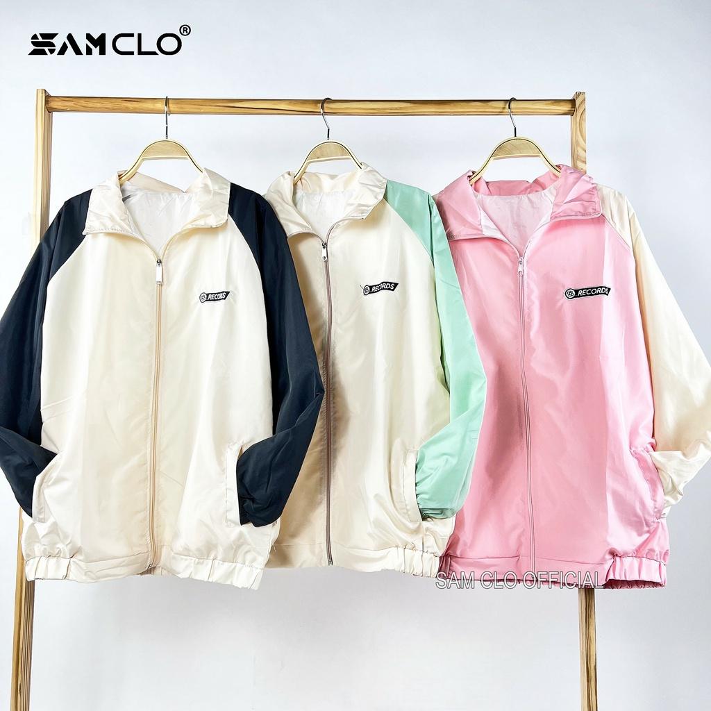 Áo khoác dù 2 lớp nam nữ SAM CLO - Áo khoác gió bomber khóa kéo form rộng unisex mặc cặp - couple thêu chữ RECORDS