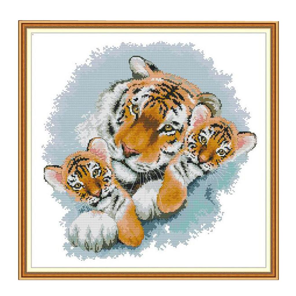 Dimensions 11ct Counted Cross Stitch Kit, Tiger Mother and Baby, 11 Count Aida,