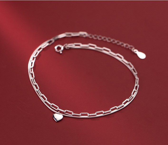 Lắc chân BẠC đôi dây xích sáng bóng 2TSILVER - Lắc chân bạc dây đôi dày LCBN272