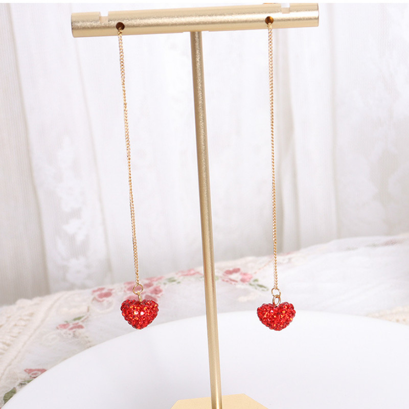 Bông Tai Titan Ko Han Rỉ Chuỗi Dài Trái Tim Đỏ TT 4030