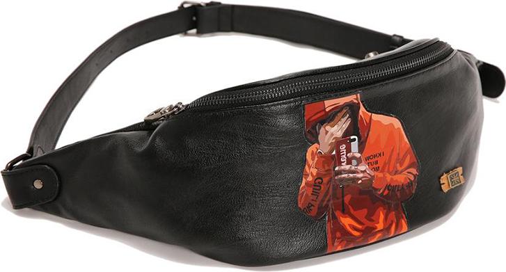 Personality Pattern Chest Bag PU Leather Fashion Waterproof Waist Bag