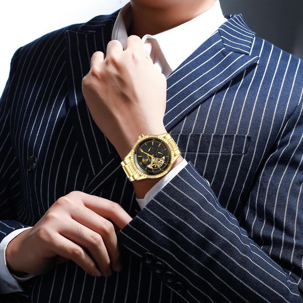 Đồng hồ cơ khí tự động dành cho nam bằng thép không gỉ Hiển thị thời gian và mặt trăng 3ATM Thời trang TEVISE