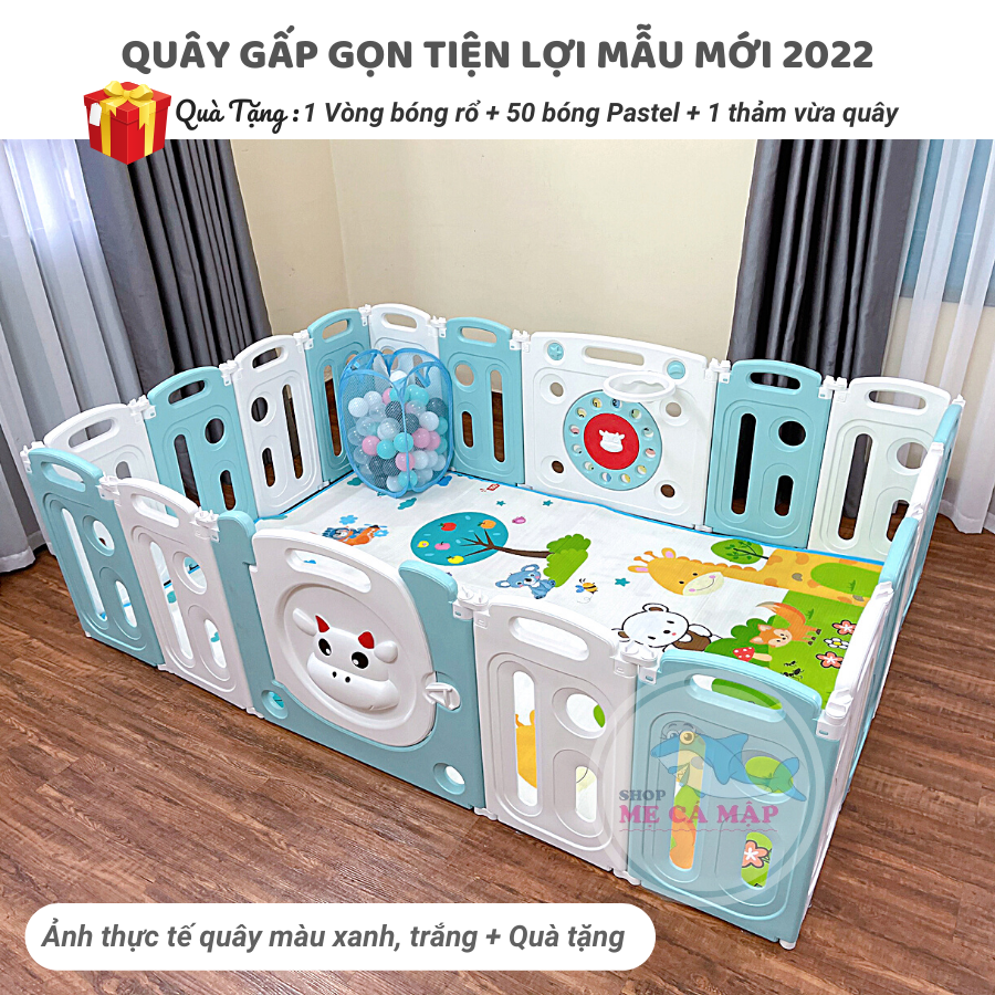 Quây cũi nhựa gấp gọn NEW TẶNG BÓNG RỔ, BÓNG THẢM, quây cũi cho bé nhựa an toàn