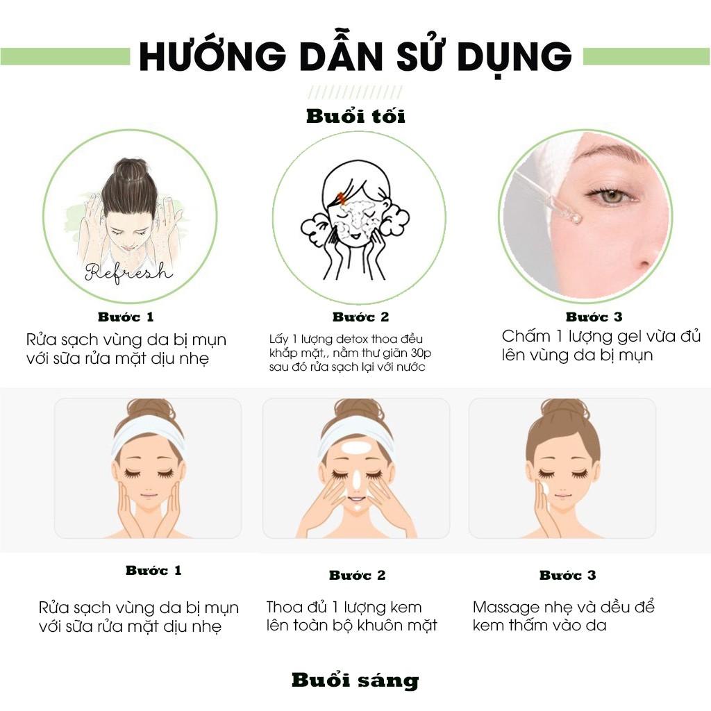 Bộ 3 Sp ngăn ngừa mụn Acosmetics: Sữa rửa mặt trà xanh 120ml + Detox bọt biển 80ml  và Kem ngừa mụn siêu tốc 50ml