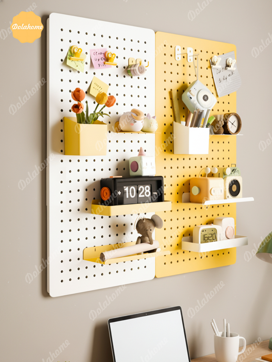 Bảng lỗ  Pegboard Dola Home kim loại cao cấp tiện dụng đặt bàn học, bàn làm việc, trang trí decor nhà cửa ngắn nắp