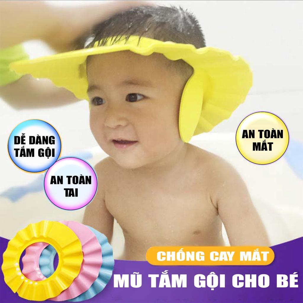 Mũ gội đầu chắn nước em bé che tai chống cay mắt thông minh Đồ dùng cho trẻ 