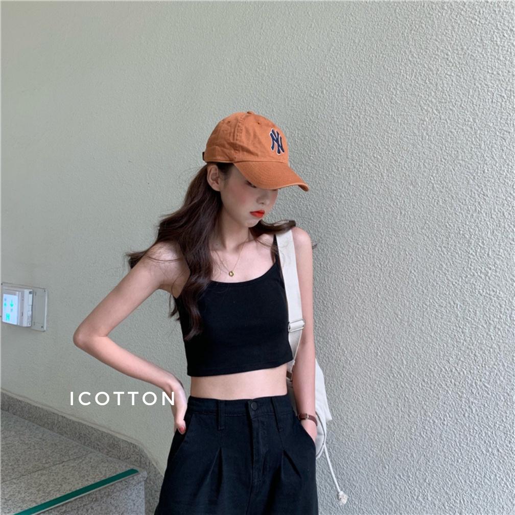 Áo 2 dây croptop nữ ️iCotton️ Áo 2 dây nữ dáng ngắn 100% cotton trắng đen cao cấp