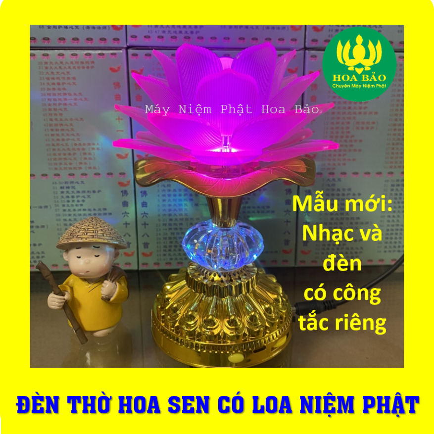 Đèn Thờ Hoa Sen có Loa Niệm Phật 30 bài - dùng điện trực tiếp