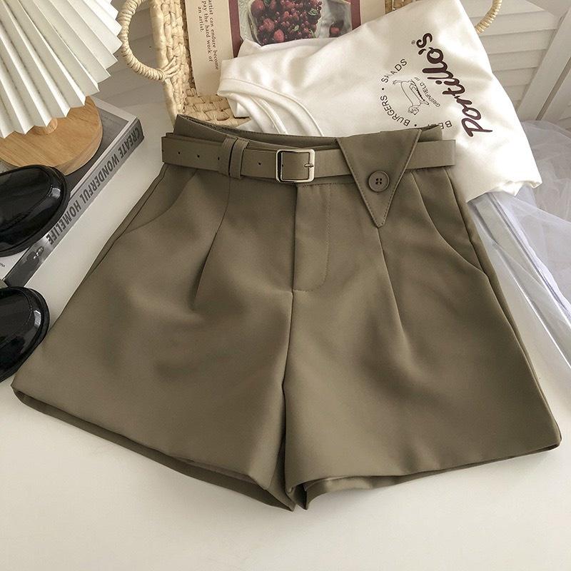 Quần short nữ lưng cao chất liệu tuyết mưa có nắp lệch bên hông chất đẹp siêu tôn dáng Kanimi