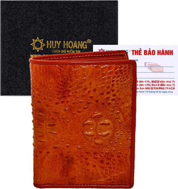 Ví Nam Da Cá Sấu Nguyên Con Kiểu Đứng Huy Hoàng HT2238 (12.5 x 10 cm) - Vàng