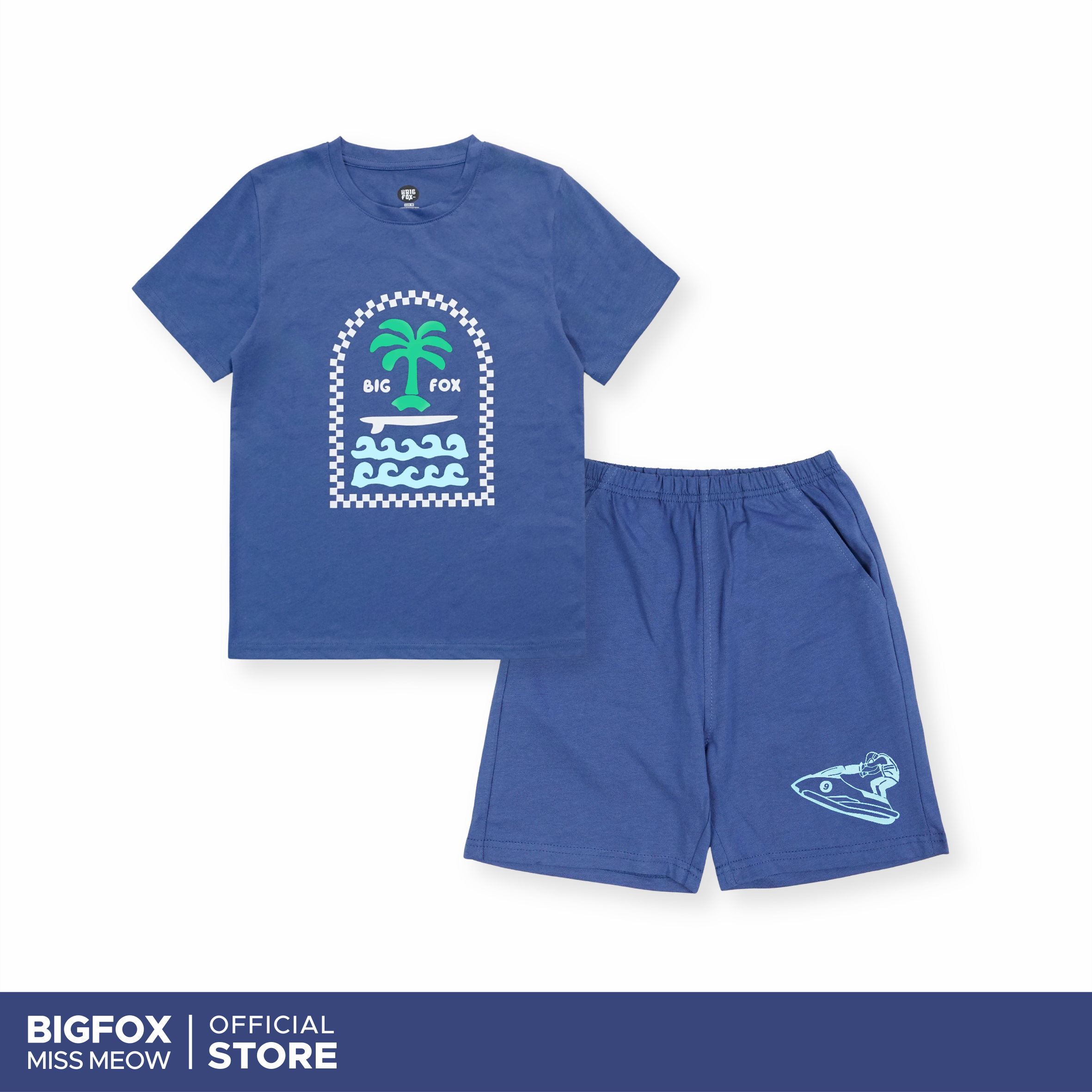 Bộ đồ bé trai cộc tay Bigfox Miss Meow size đại mặc nhà mùa hè vải cotton cho trẻ em nam 3-11 tuổi