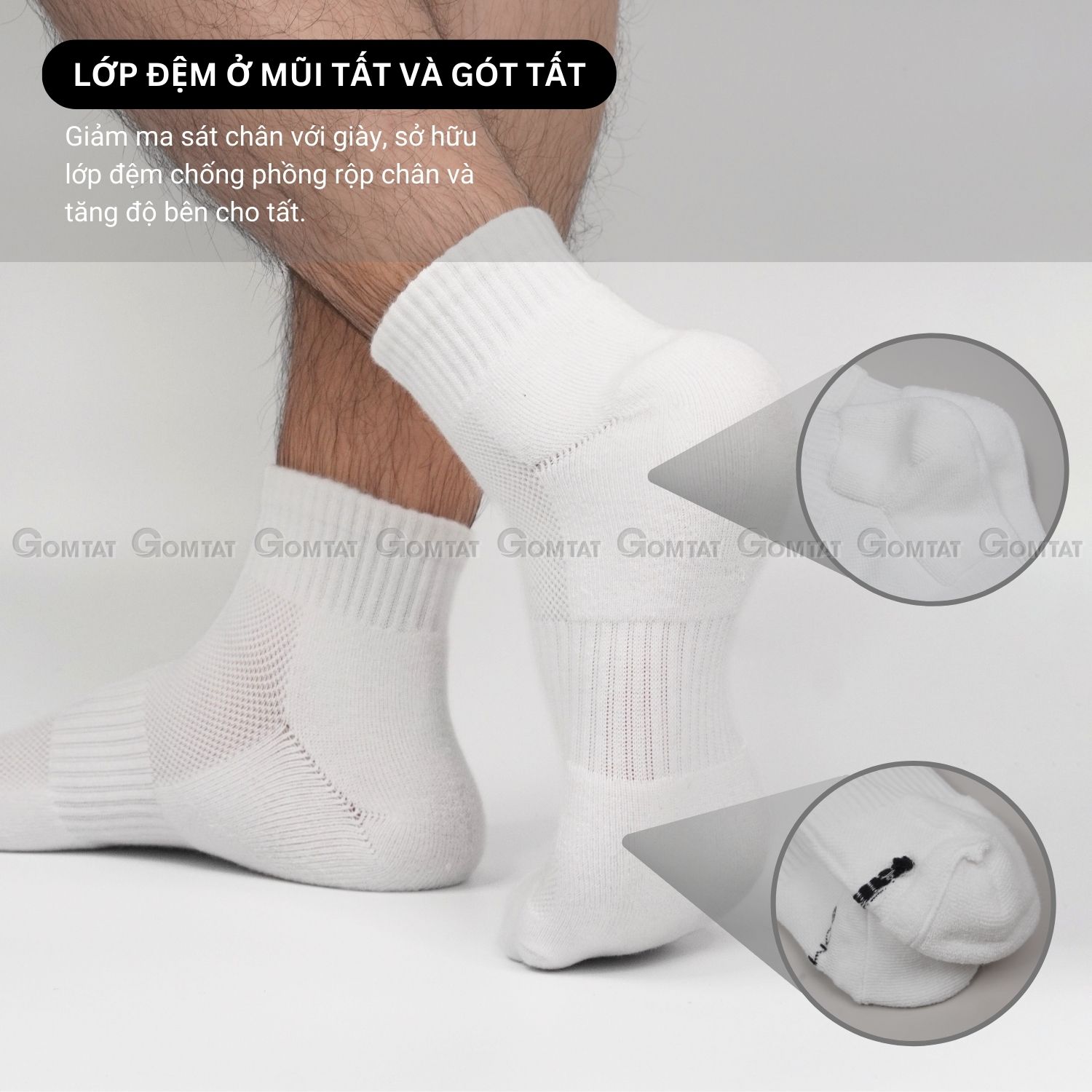 Combo 5 đôi vớ cổ ngắn nam nữ GOMTAT, chất liệu cotton hút ẩm khử mùi, có đệm xù êm chân - NGAN-STA-5009-NGAN-CB5