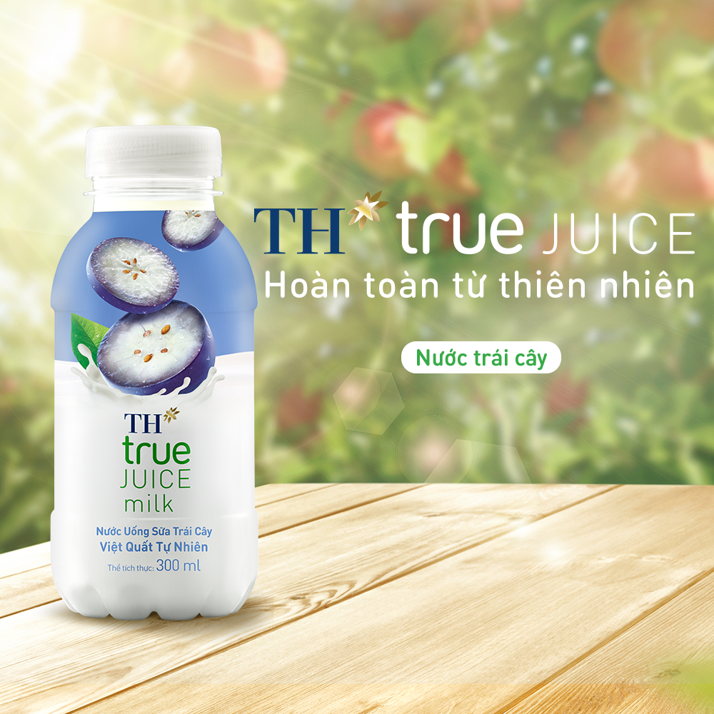 Thùng 24 chai nước uống sữa trái cây việt quất tự nhiên TH True Juice Milk 300ml
