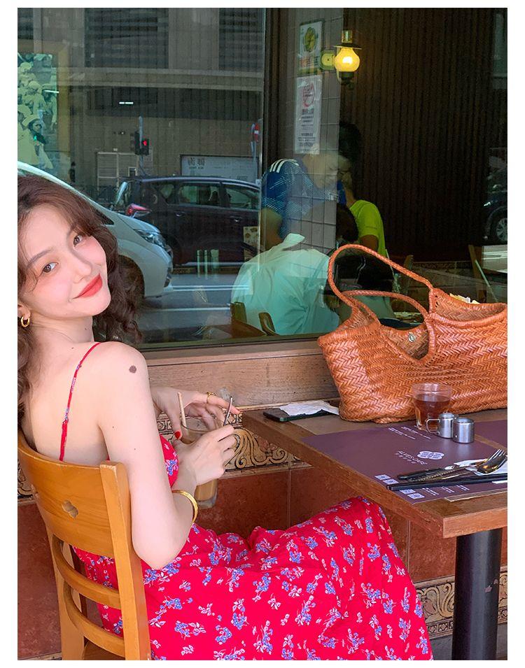 CHENGRUI Váy thắt lưng, váy hoa, váy hở lưng, váy gợi cảm, váy bãi biển mùa hè.