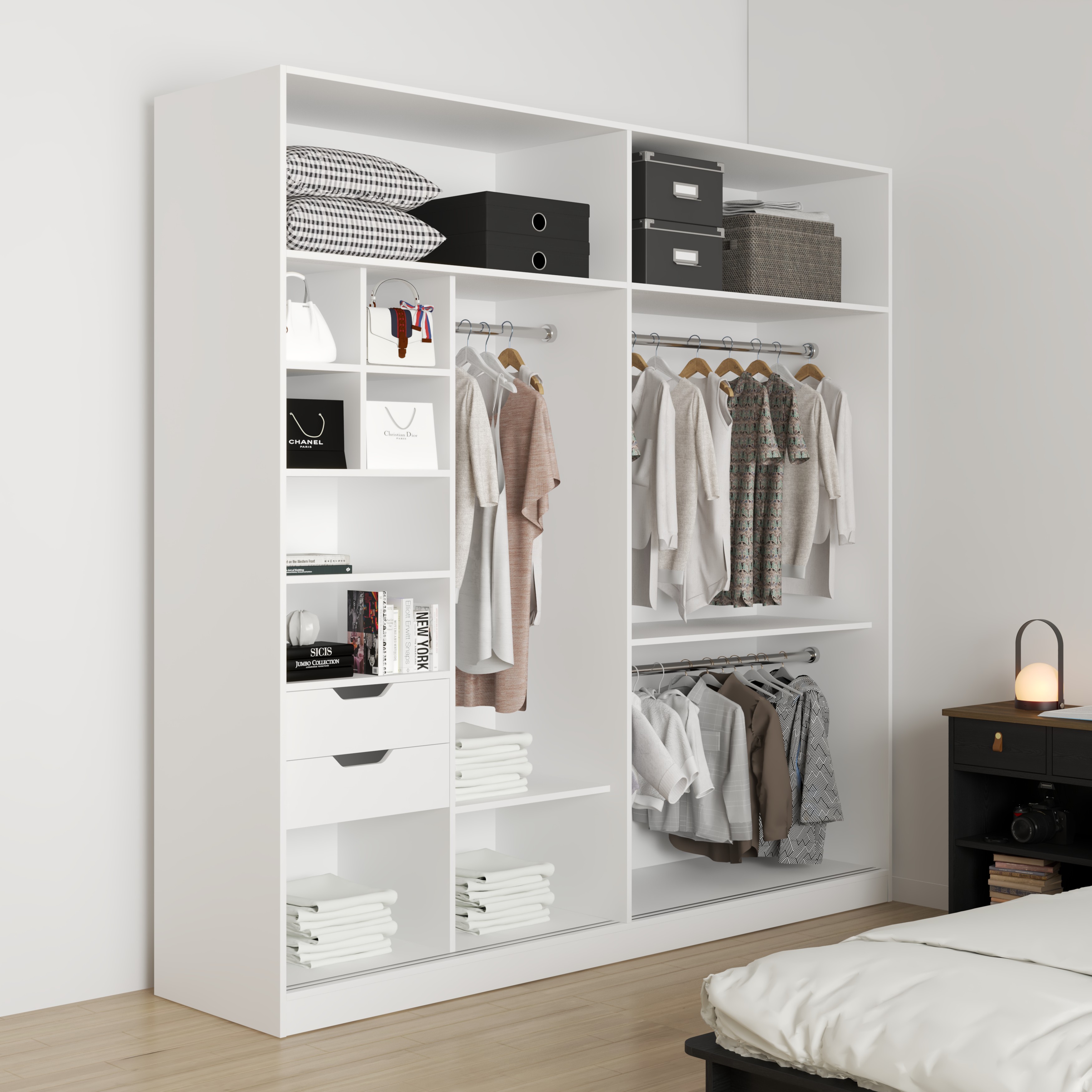 ELEGANT, Tủ quần áo cửa lùa 2m2x2m2 , 220cm x 54cm x 220cm , TCL_007