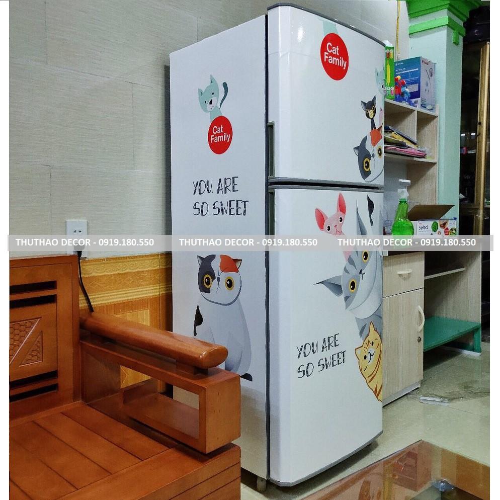 Combo 3 mặt GIA ĐÌNH MÈO (mặt trước và 2 mặt bên) khác nhau - Decal dán tủ lạnh