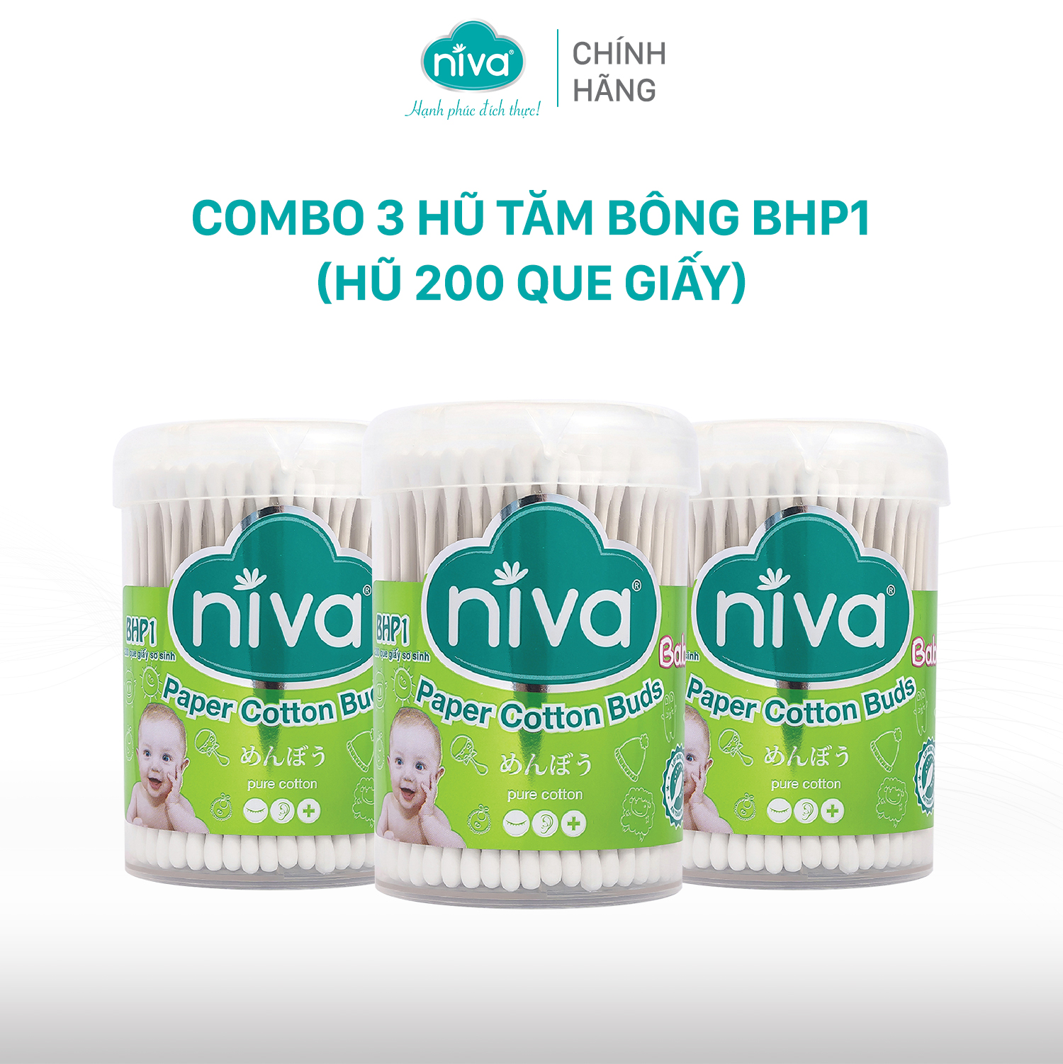 Combo 03 Hũ xoay trẻ em 200 que giấy Niva BHP1