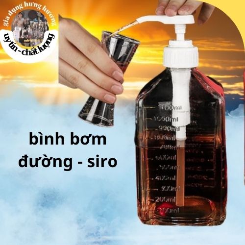 Bình bơm siro thủy tinh dung tích 1100ml kèm vòi pump 1 lần 10ml