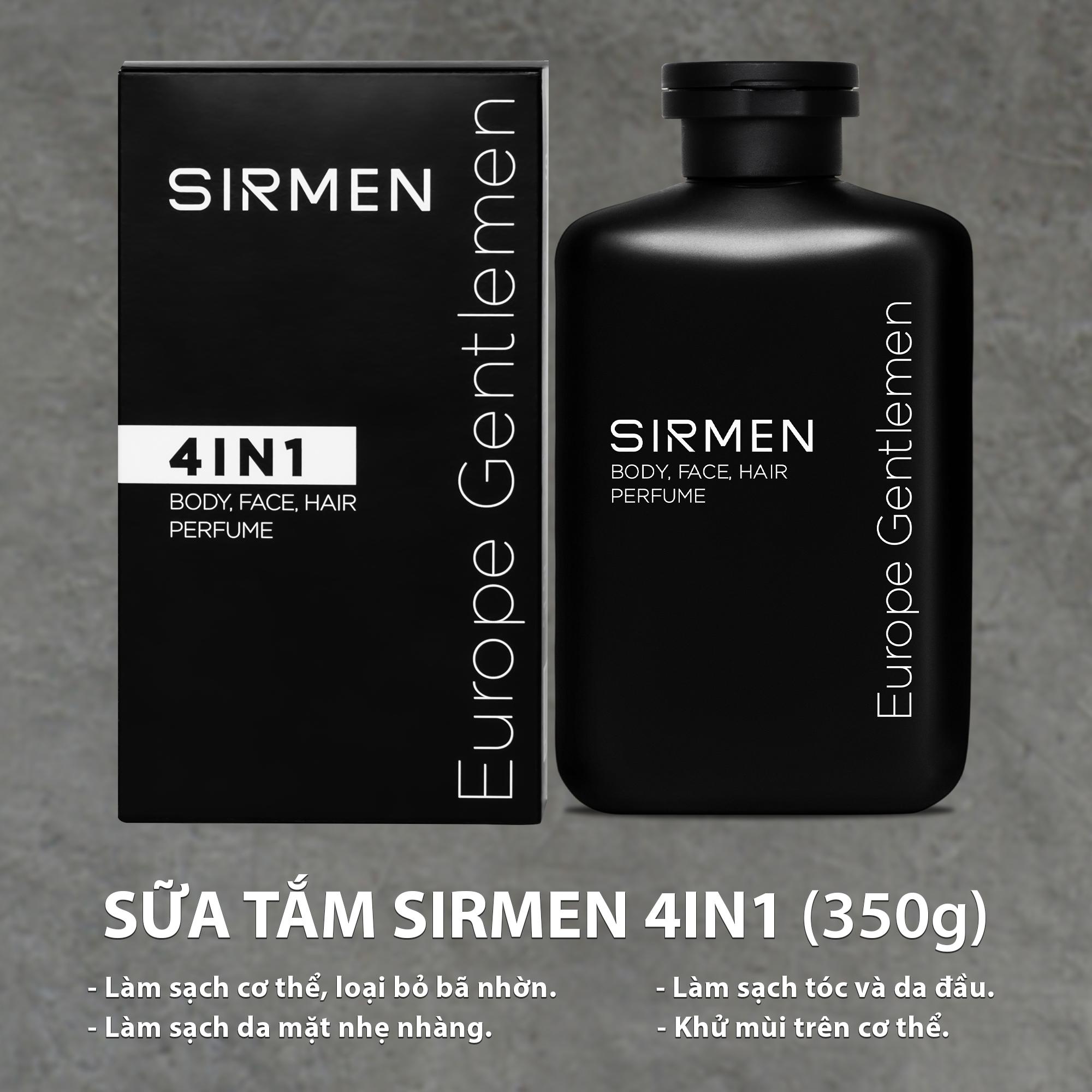 Sữa tắm gội nam 4 in 1 hương nước hoa châu Âu SIRMEN Europe Gentlemen cao cấp 350g công nghệ EU-Nano đậm đặc gấp 2 lần