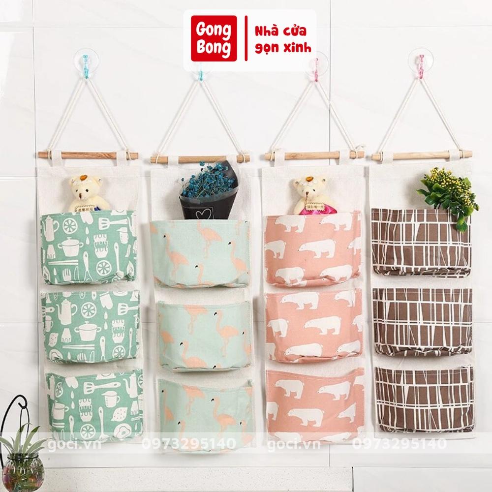 Túi vải đựng đồ treo tường 3 tầng nhiều ngăn cotton đa năng