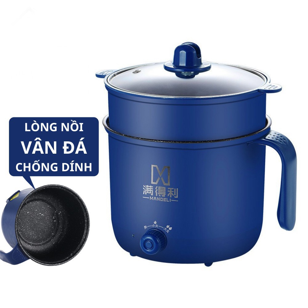 Nồi Lẩu Điện Đa Năng Mini Ca Nấu Mì, Cơm Đa Năng 2 Tầng Cao Cấp Núm Xoay 2 Nấc Nhiệt Kèm Giá Hấp 1,8L - giao mầu ngẫu nhiên