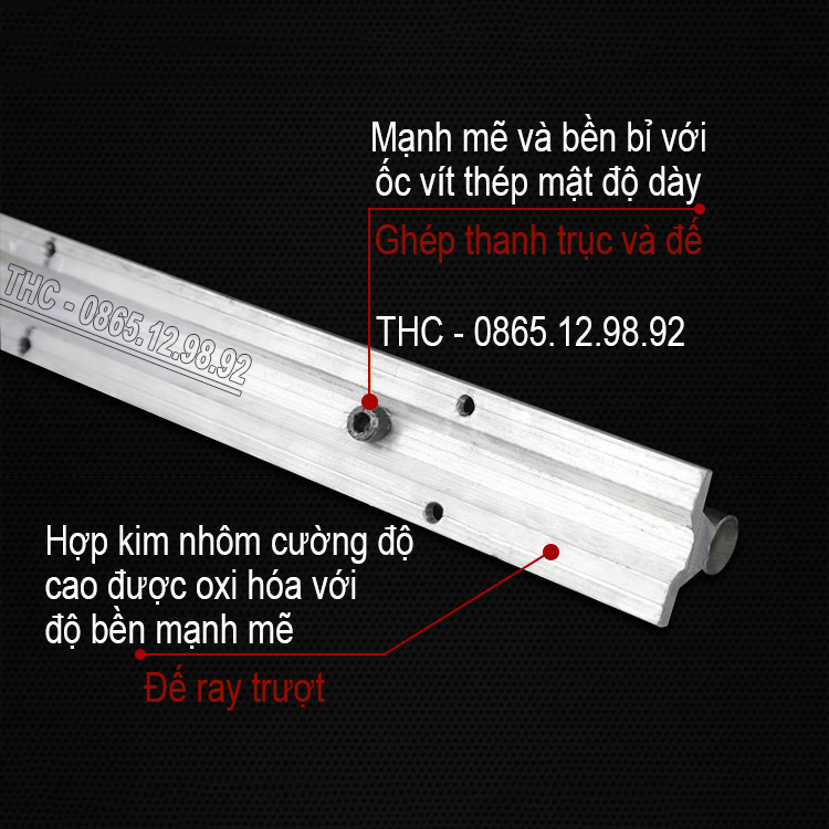 Thanh ray trượt tròn có đế SBR dài 1 mét phi 16mm