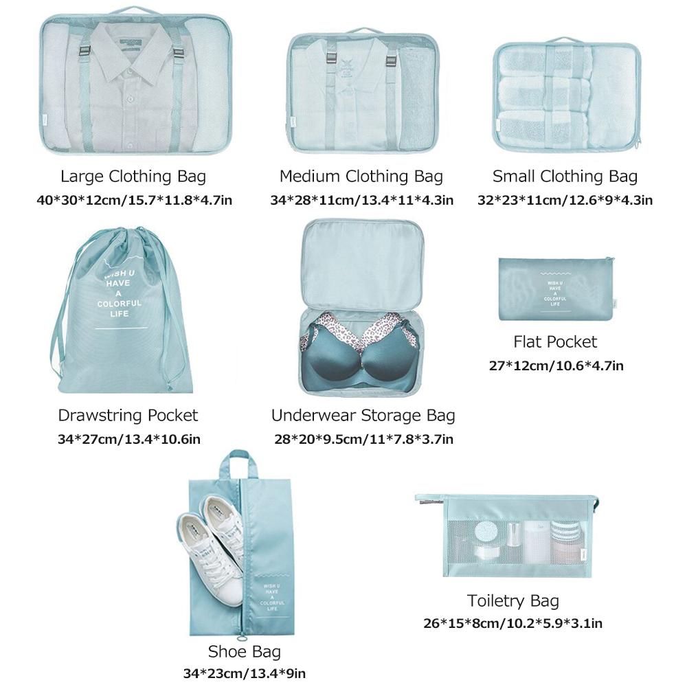 Set 8 Túi Du Lịch Chất Liệu Polyester Di Động