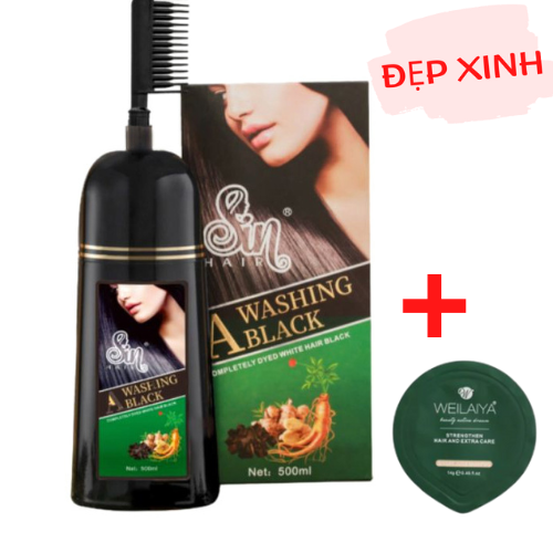 Hình ảnh Dầu Gội Phủ Bạc Đen Tóc SIN HAIR Nhật Bản 500ml Màu Đen, Tặng Kèm Gội (Xả) Mini Weilaiya Ngẫu Nhiên