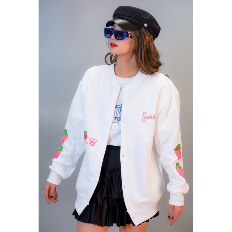 Áo khoác cardigan nữ nỉ bông dày dặn hàng quảng châu bomber in TAY HOA TAY DÂU - CANDA 3358
