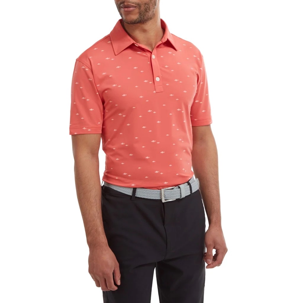 Polo Golf Nam Footjoy FJ School of Fish Print Lisle, Self Collar