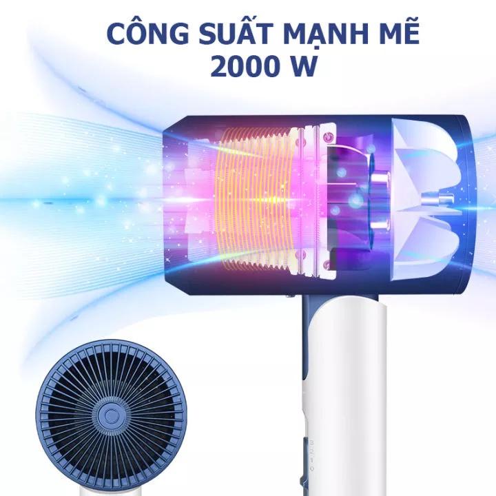 Máy sấy tóc cao cấp MuSidine công suất lớn 2000W, thiết kế gấp gọn,công nghệ ion âm chuyên nghiệp sấy lạnh và bảo vệ tóc