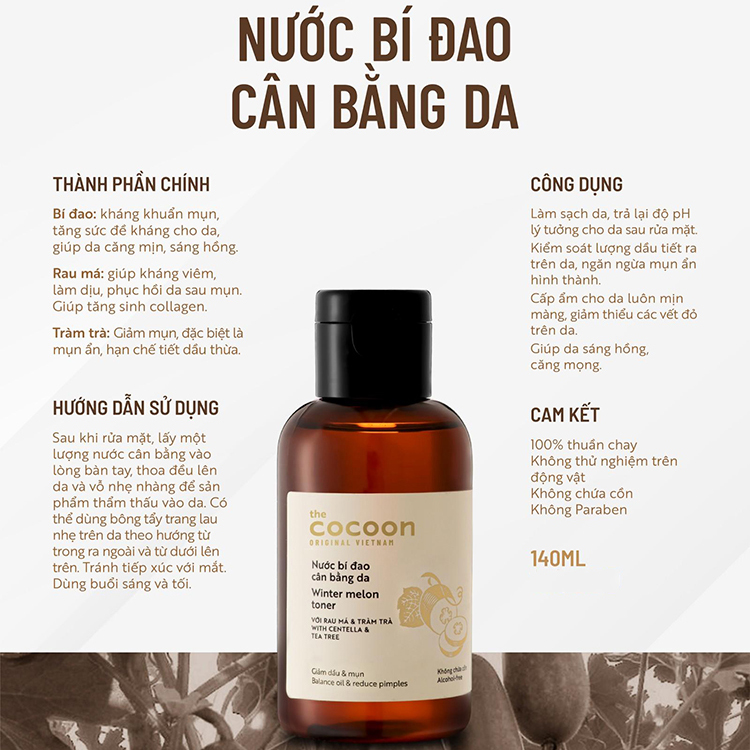 Combo Nước cân bằng da cocoon 140ml + Mặt nạ bí đao cocoon 30ml