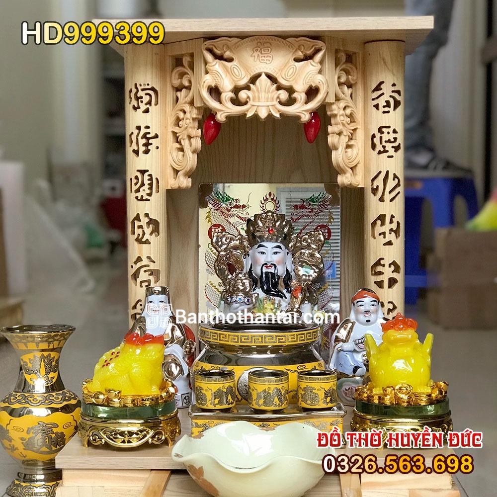 Bàn Thờ Thần Tài Mái Bằng Màu Vàng Cột Chữ Đồ Thờ Kim Sa