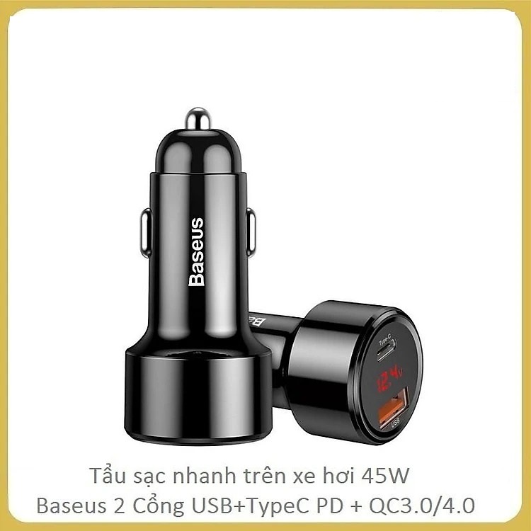 Hình ảnh Tẩu sạc cho ô tô Baseus sạc nhanh 45W chuẩn PD , Q.C 3.0 - Hàng Chính Hãng