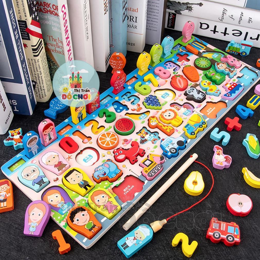 Bộ đồ chơi ghép hình, bộ đồ chơi câu cá nam châm 36 chi tiết kèm ghép hình chữ và số cho bé hoc tập, vui chơi