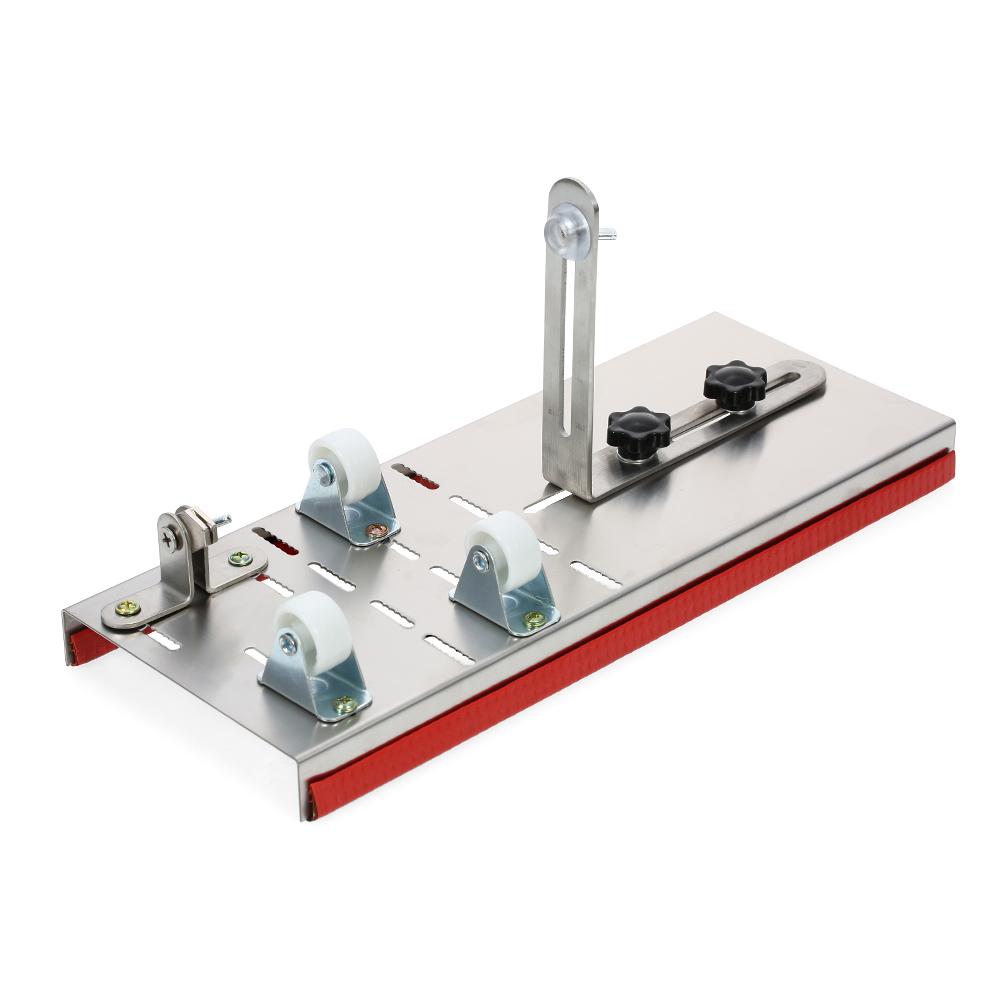 Máy cắt chai thủy tinh chuyên nghiệp gồm một đế, một nẹp lưng, 3 con lăn và một lưỡi dao